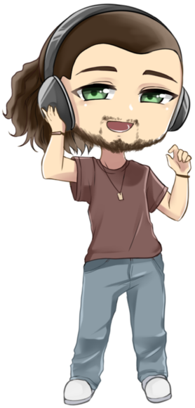 An illustrated Z8phyR wearing headphones
